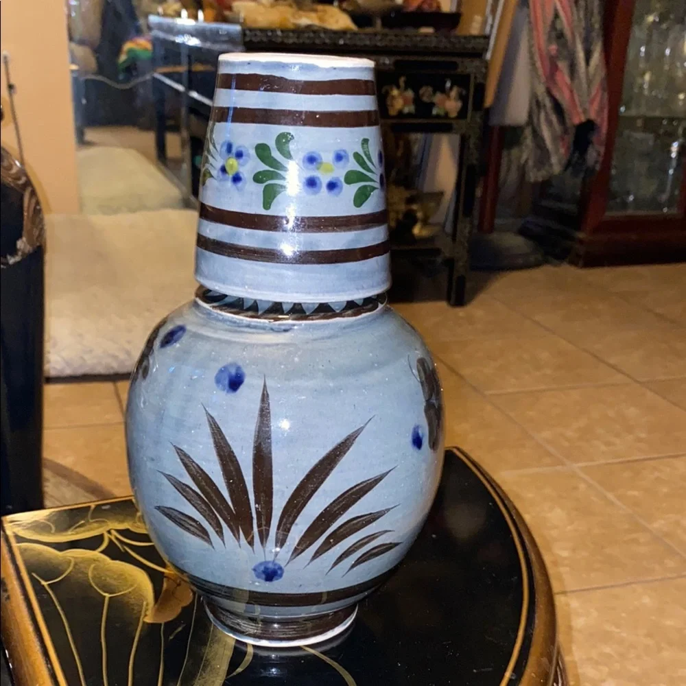BOX41 Handcrafted Ceramic Vase with Blue and Brown Accents